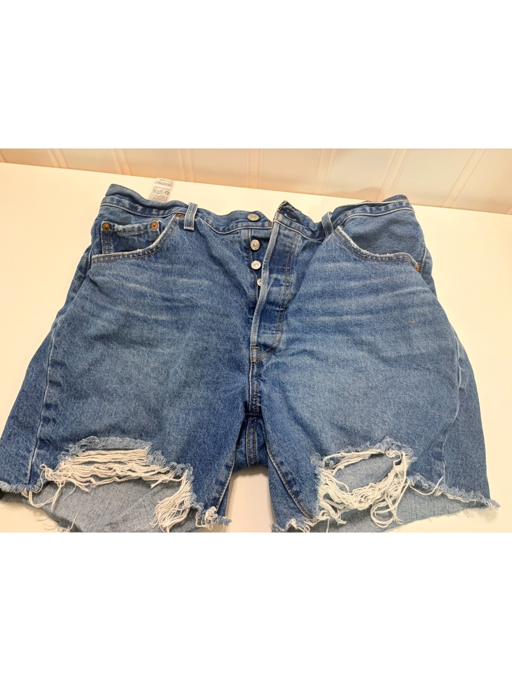 Levi's 501 Original Distressed High-Rise Cut-Off Denim Shorts Medium Wash